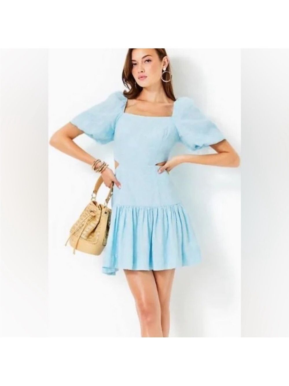 Lilly Pulitzer Kylanne Embroidered Linen Mini Dress Baby Blue Cutout Size 12 NWT - Picture 10 of 10